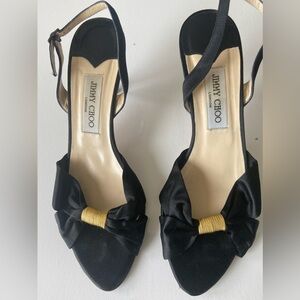 Black satin original Jimmy Choo sandals.
